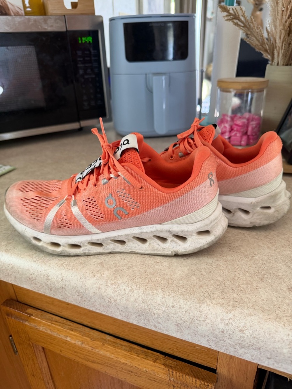 On Running Women's Coral/White Athletic Running Shoes